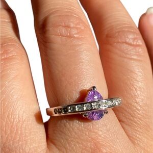 Elegant Purple Teardrop Ring with Silver Band